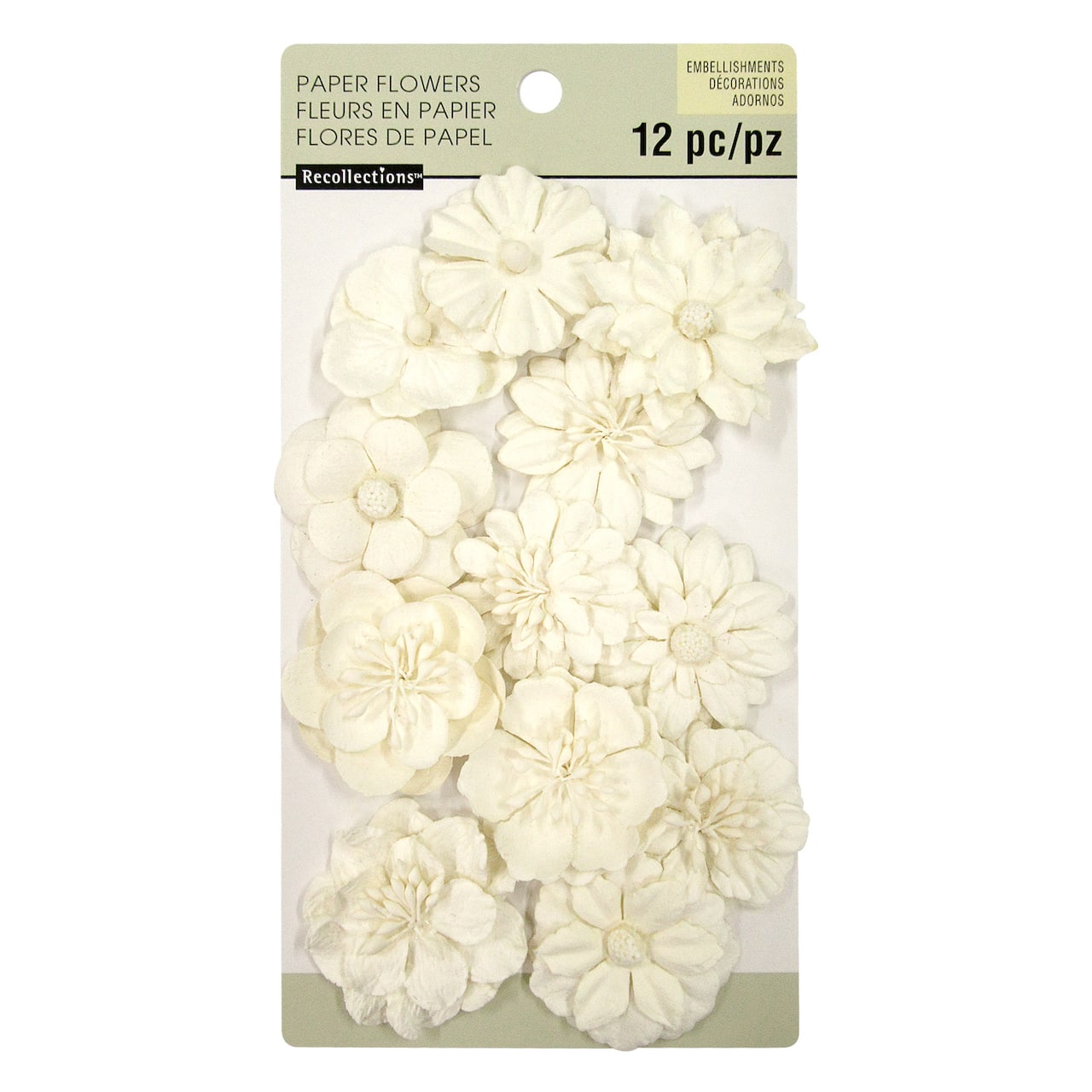 12 Packs: 12 ct. (144 total) White Paper Flower Embellishments by Recollections™